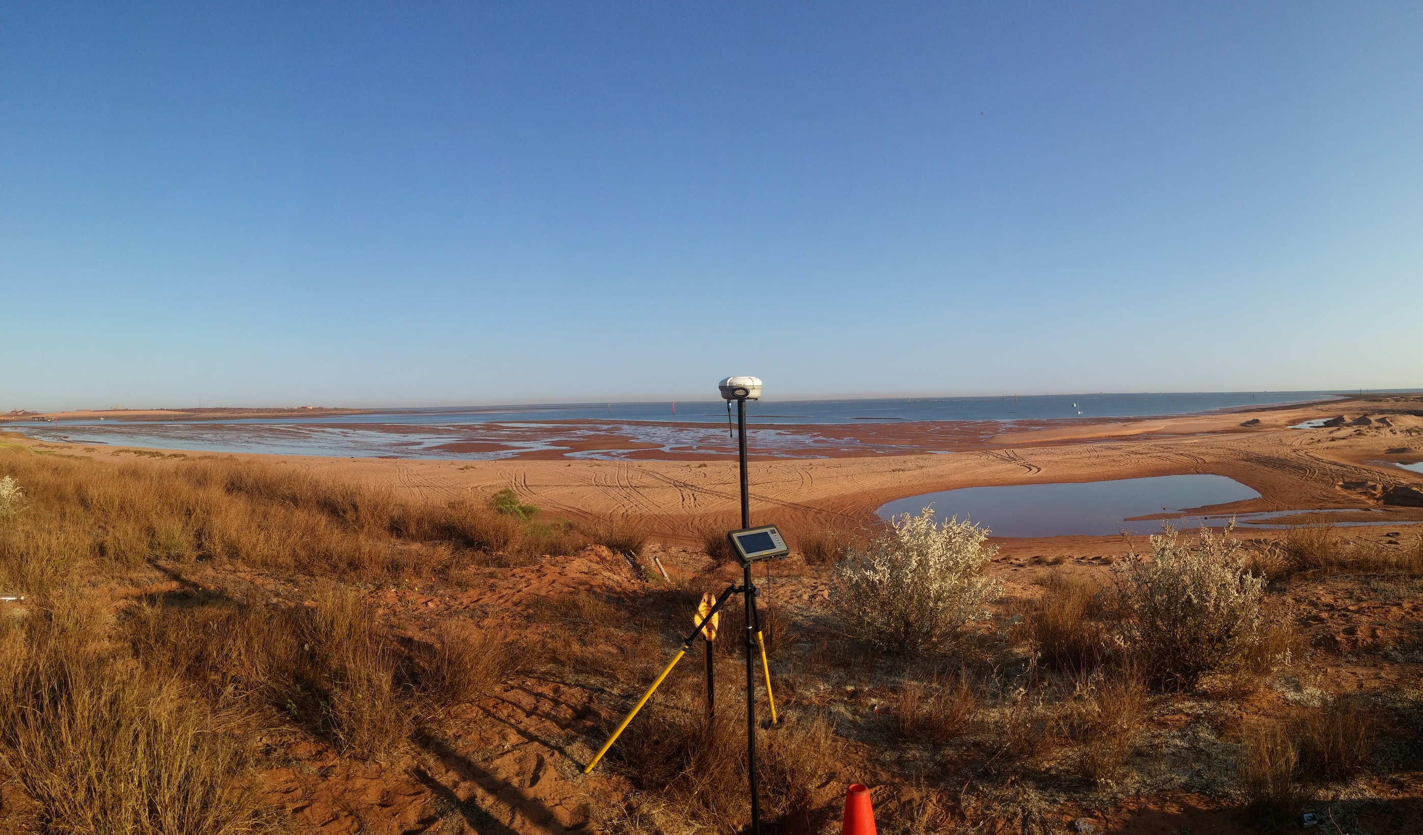 Hydrographic survey equipment set up for field operations in a remote coastal environment