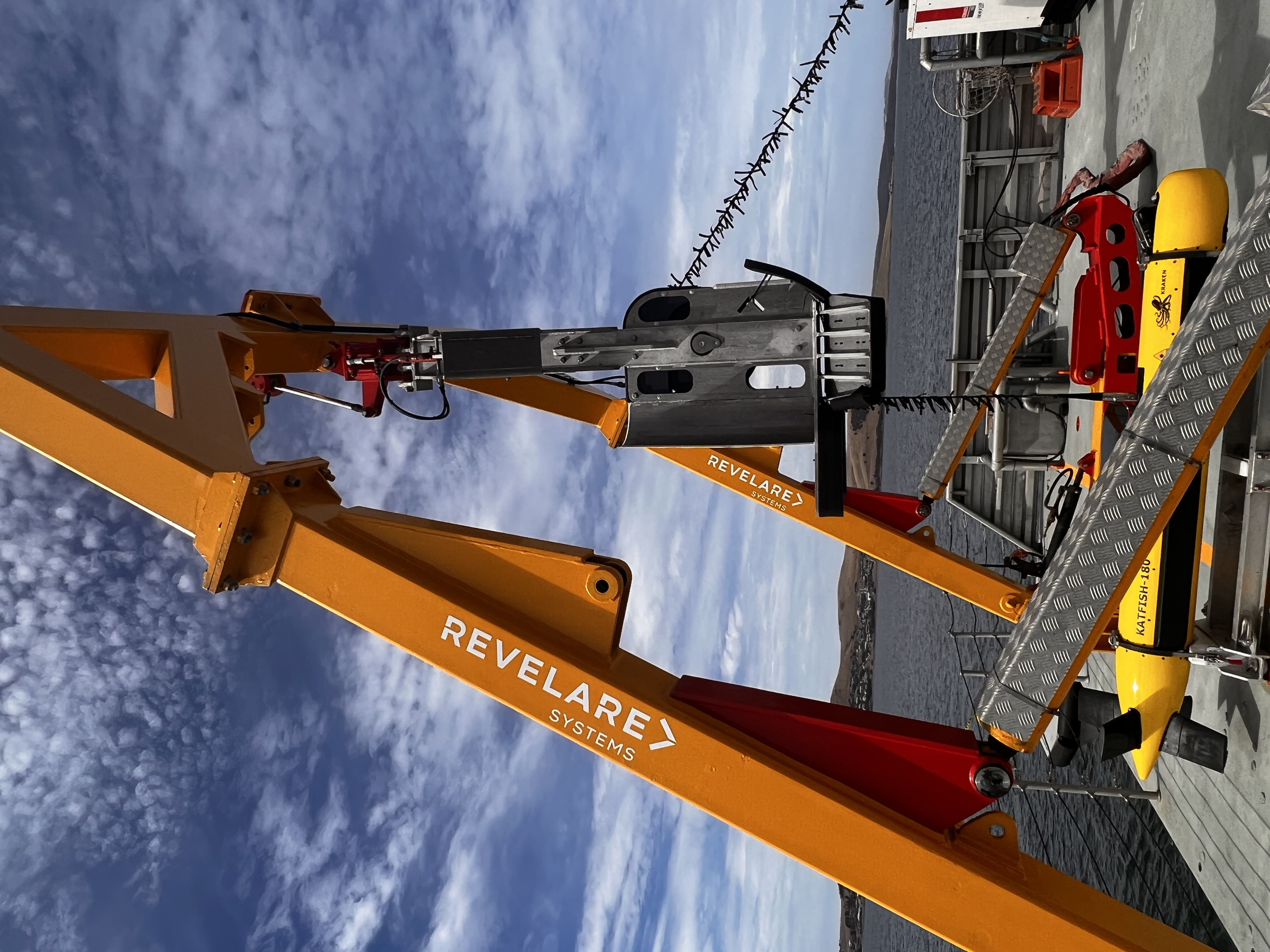 Deployment of specialised marine survey equipment from a vessel at sea
