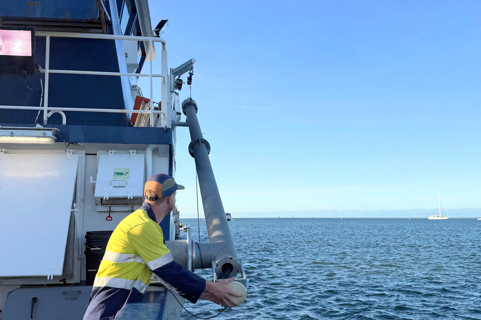 Revelare Hydrospatial crew preparing to deploy the APAMA remotely operated vehicle during offshore sea trials