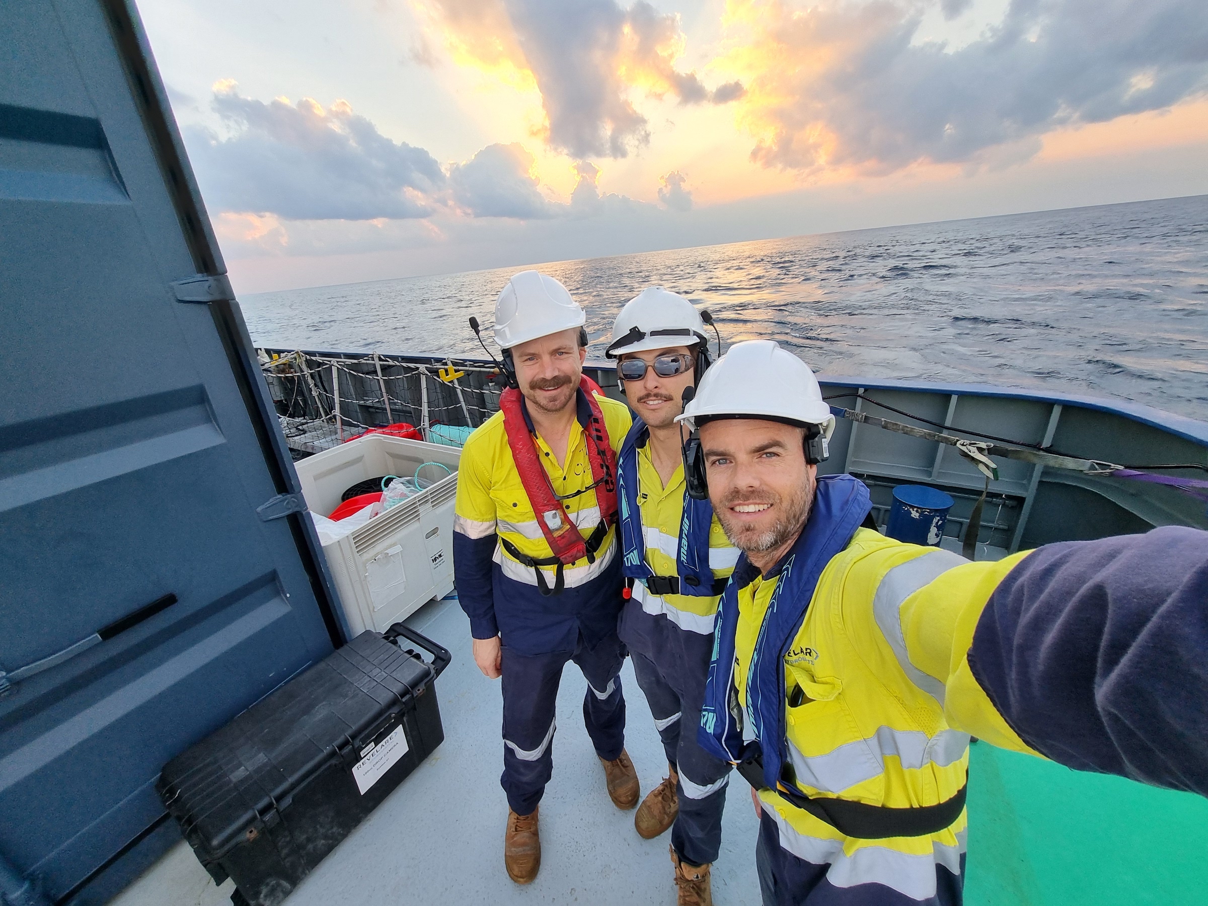 Revelare Hydrospatial survey crew on deck during offshore operations in the Timor Sea